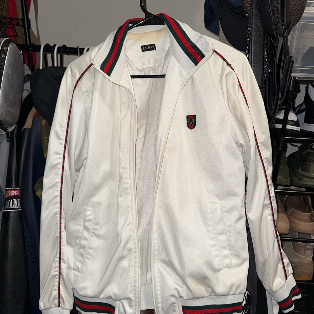SOLD‼️ Gucci White Bomber Jacket with Red and Green Stripes